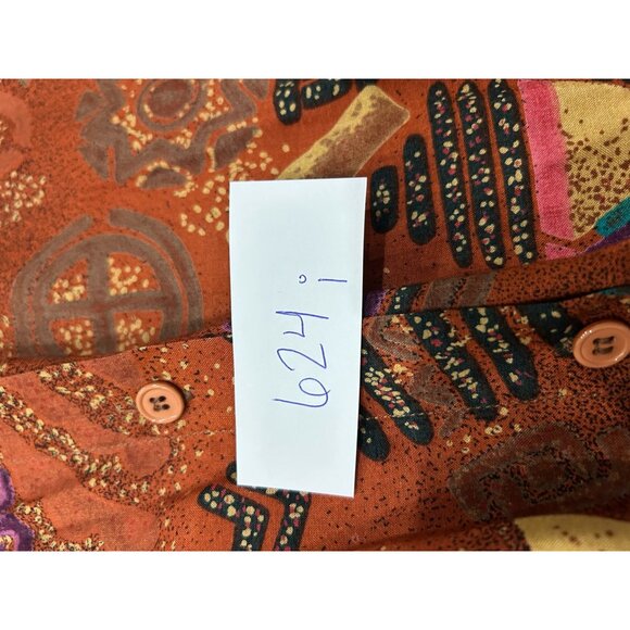 Vintage Morgan Square Button Front Blouse Brown Multi 22W/42 Geometric Print - Picture 8 of 9